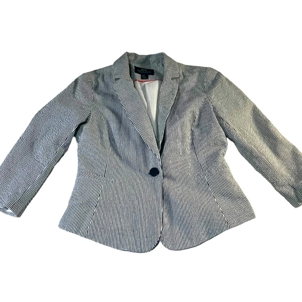 British Khaki Seersucker Blazer Women's Small Blue White Stripe